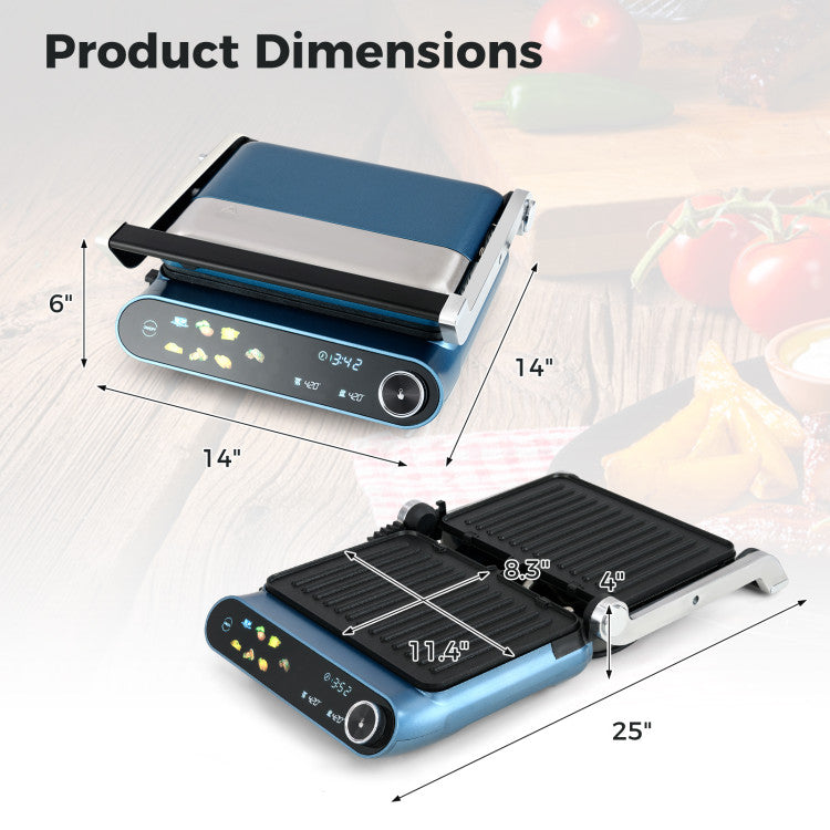 1200W Panini Press Grill with LED Display and 7 Grilling Modes