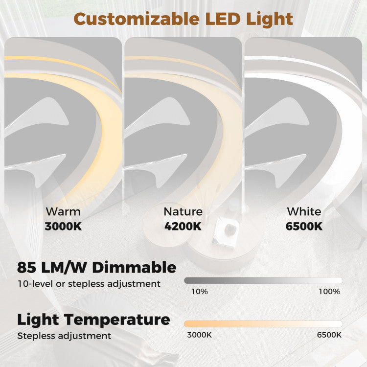 19 Inch Ceiling Fan Low Profile Flush Mount Fan with 3000-6500K Dimmable LED
