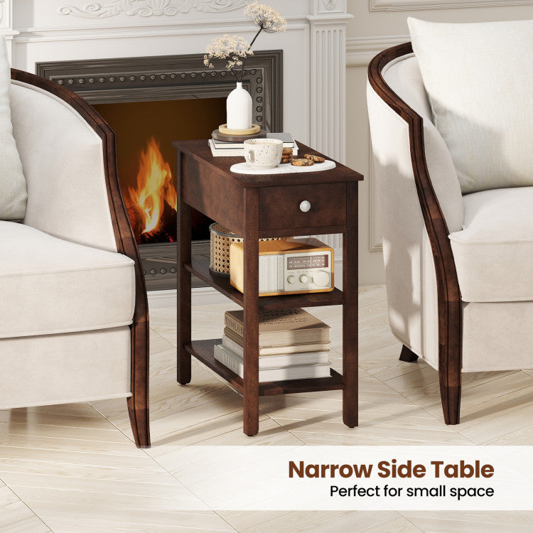 3-Tier Narrow End Table with Drawer and Storage Shelves