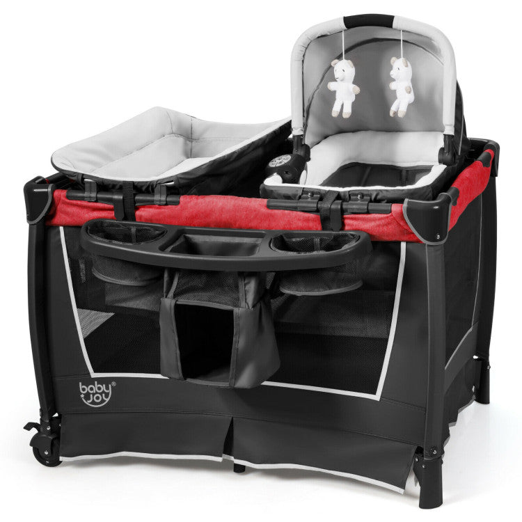4-in-1 Convertible Portable Baby Play yard with Toys and Music Player