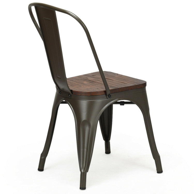 18 Inch Set of 4 Stackable Metal Dining Chair with Wood Seat