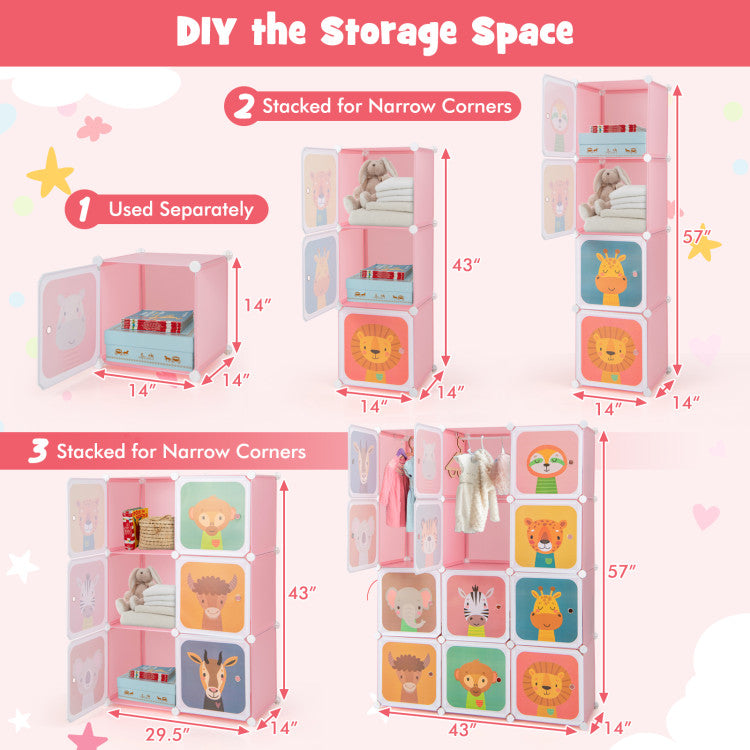 12 Cube Kids Wardrobe Closet with Hanging Section and Doors