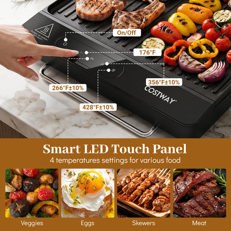1300W Indoor Electric Grill with Removable Touch Panel