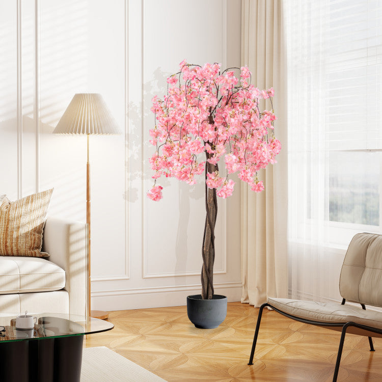 5.5 FT Tall Artificial Cherry Blossom Tree with Pink/White Flowers 2 Pack