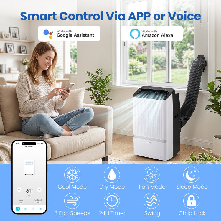 14000 BTU WiFi Enabled Portable Air Conditioner with Dehumidifier and 24H Timer