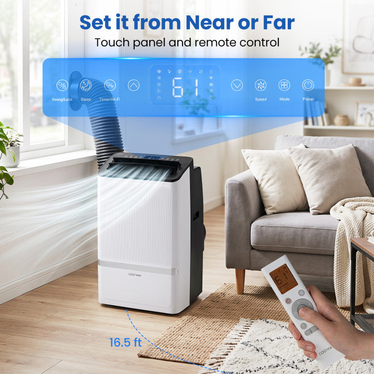 14000 BTU WiFi Enabled Portable Air Conditioner with Dehumidifier and 24H Timer