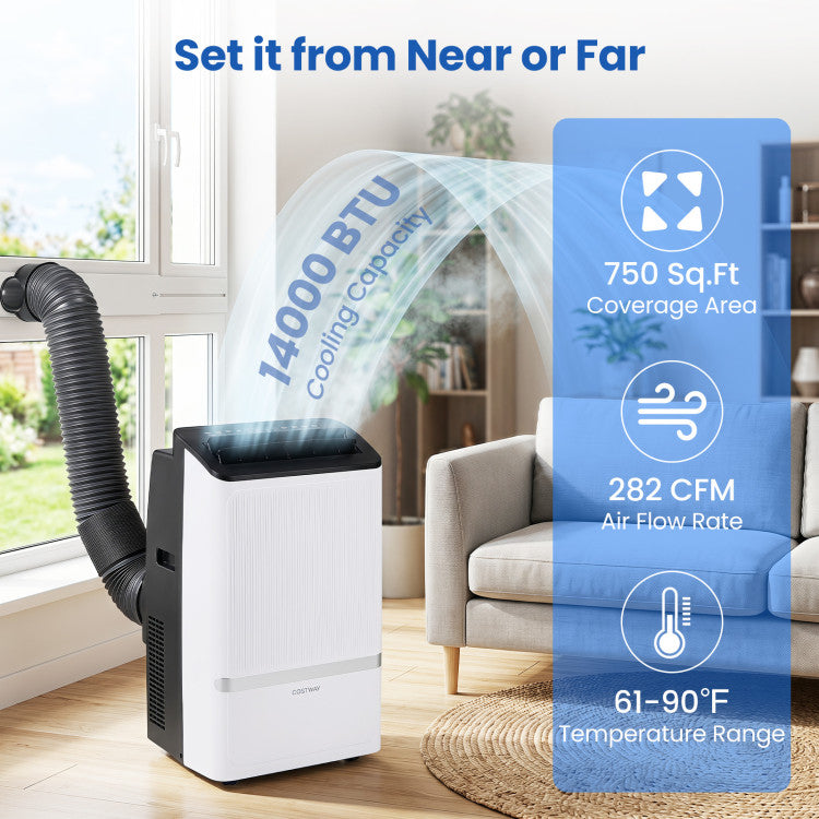 14000 BTU WiFi Enabled Portable Air Conditioner with Dehumidifier and 24H Timer