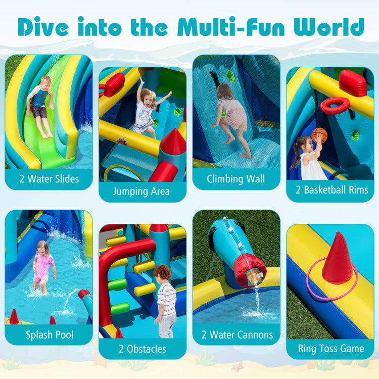 Inflatable Double Water Slide Park with Obstacle Course without 680W-750W Blower