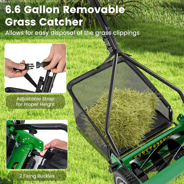 14 Inch Push Lawn Mower with 5 Steel Blades and Grass Catcher Bag