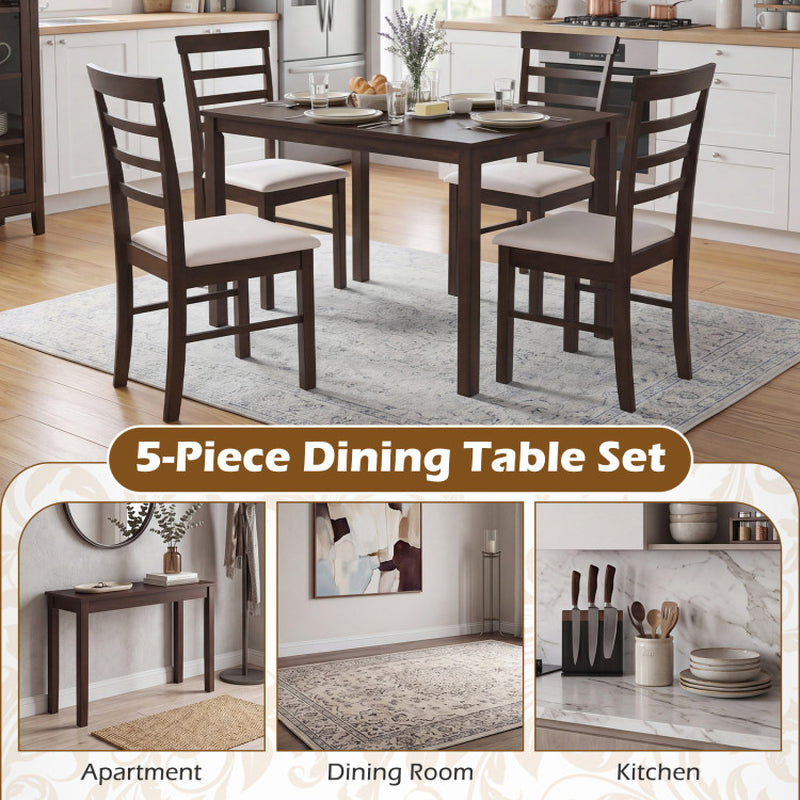 5-Piece Dining Table Set for 4 with Upholstered Chairs for Small Space and Dining Room