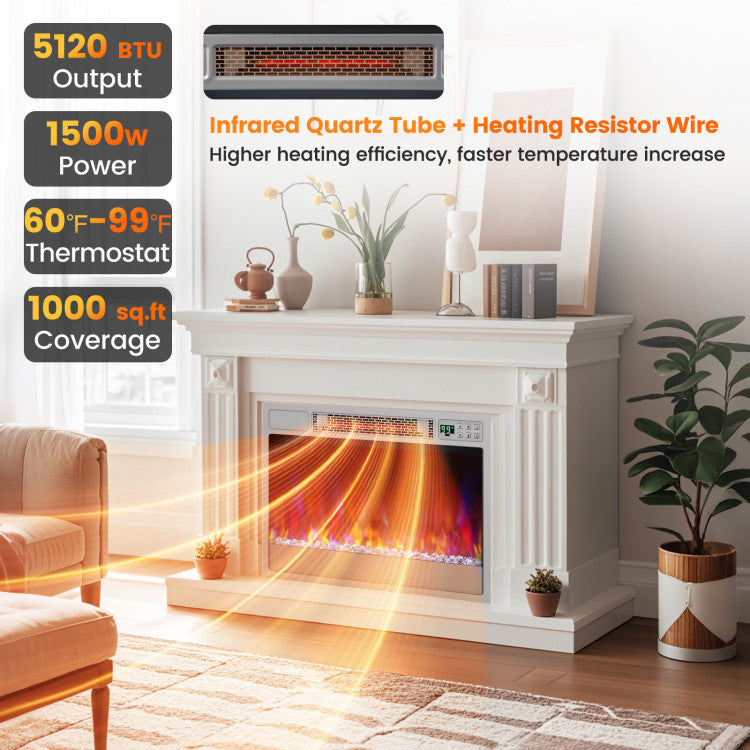 23 Inch 1500W Recessed Electric Fireplace Insert with Remote Control