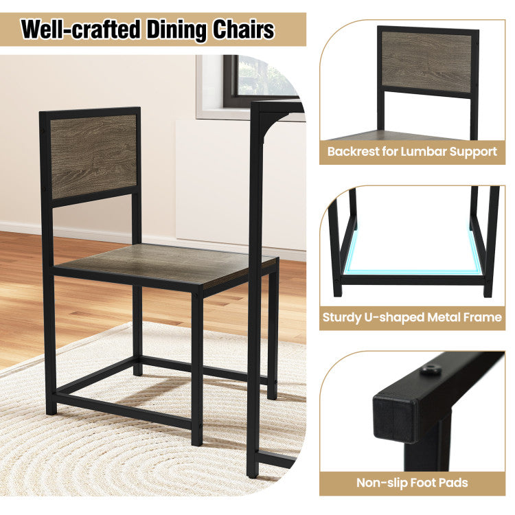 3 Pieces Dining Set Compact Table and 2 Chair with Metal Frame for Small Space