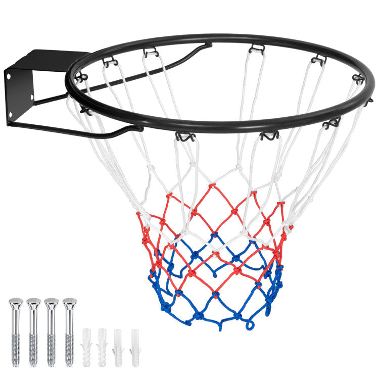 15 Inch Basketball Rim Goal Replacement with All Weather Net and Mounting Hardware