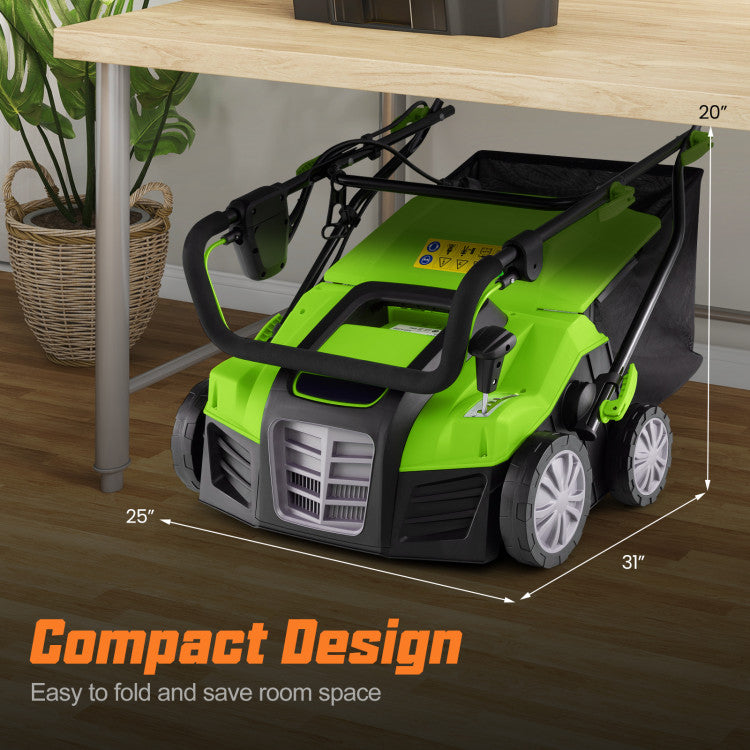 16-Inch Electric Lawn Dethatcher and Scarifier with Collection Bag