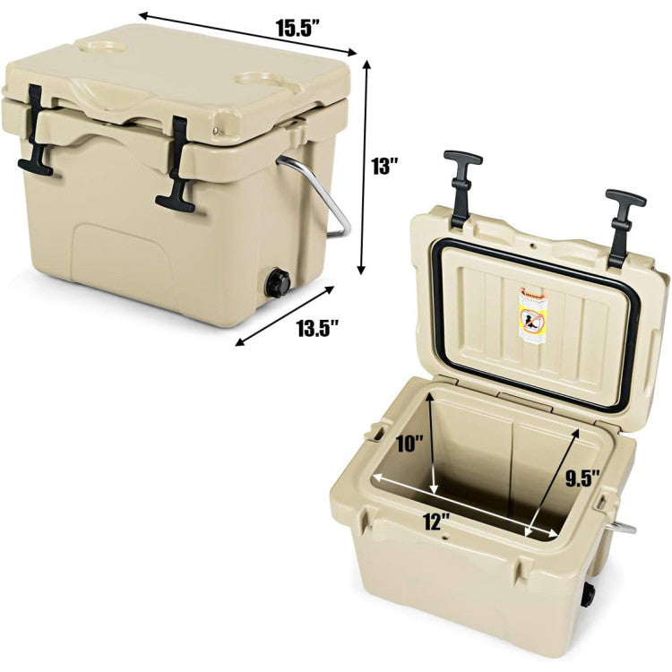 16 Quart 24-Can Capacity Portable Insulated Ice Cooler with 2 Cup Holders