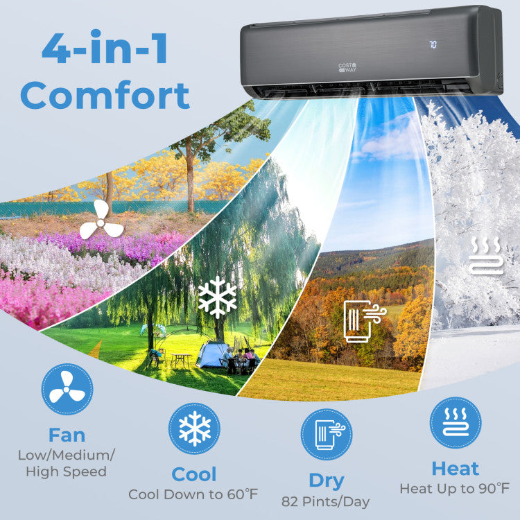 GreyVolt Series Energy Star Certified 18000 BTU 21 SEER2 208-230V Mini Split Air Conditioner and Heater Gray