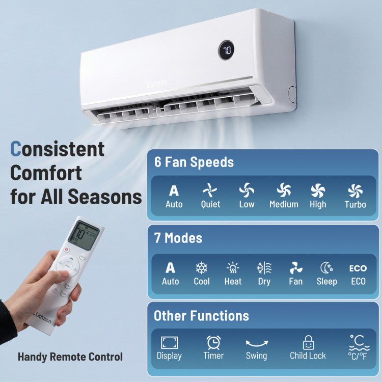 18000 BTU 18.1 SEER2 208/230V Mini Split Air Conditioner Works with Alexa
