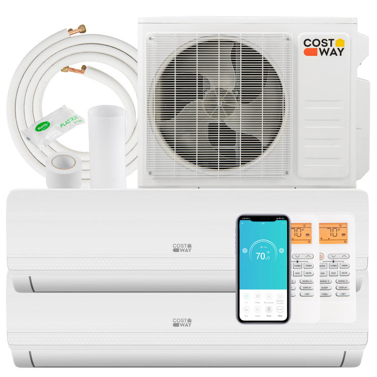 Thundrive Series 18000 BTU 2 Zone 20 SEER2 Mini Split AC with Heat Pump