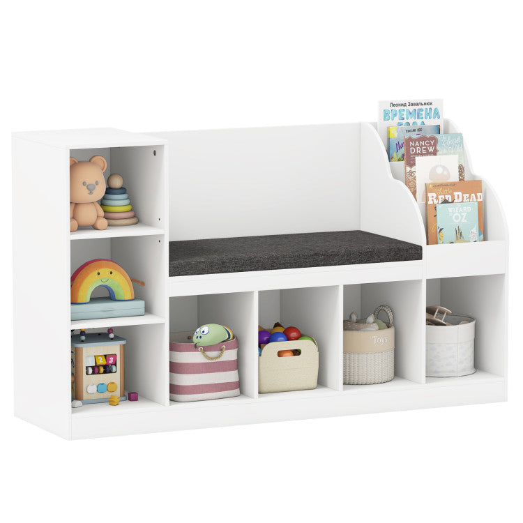 Kids Bookcase with Reading Nook 3-in-1 Standing Toy Organizer