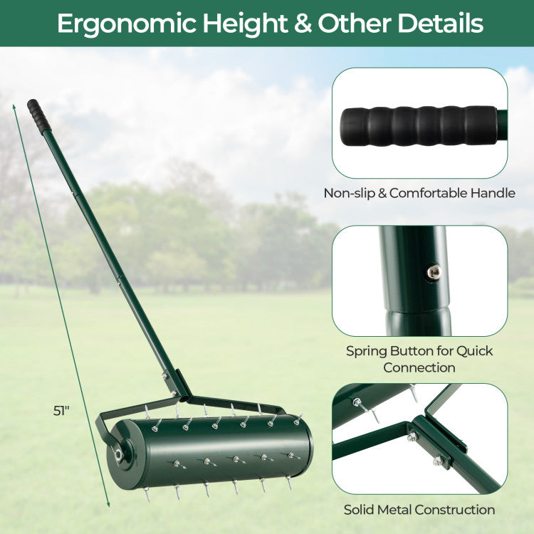 18/21 Inch Manual Lawn Aerator with Detachable Handle Filled with Sand or Stone
