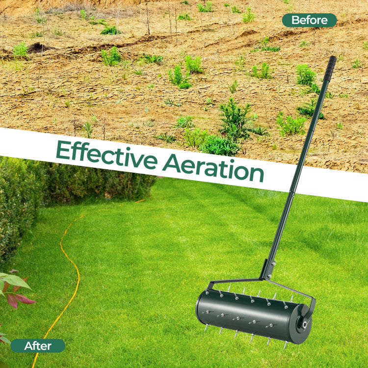 18/21 Inch Manual Lawn Aerator with Detachable Handle Filled with Sand or Stone