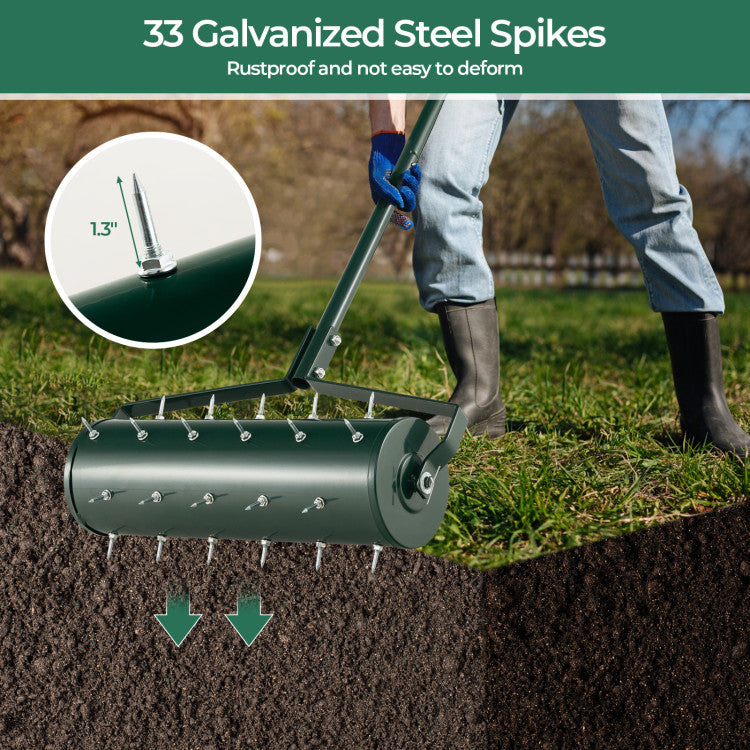 18/21 Inch Manual Lawn Aerator with Detachable Handle Filled with Sand or Stone