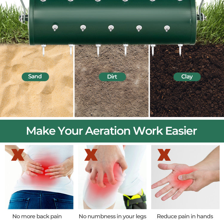 18/21 Inch Manual Lawn Aerator with Detachable Handle Filled with Sand or Stone