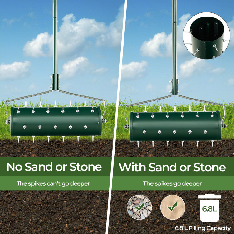 18/21 Inch Manual Lawn Aerator with Detachable Handle Filled with Sand or Stone