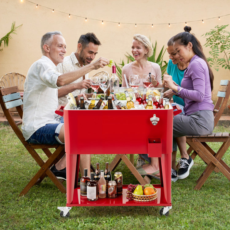 Portable Patio Cooler with Bottom Storage Shelf and Bottle Opener
