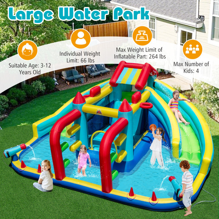 Inflatable Double Water Slide Park with Obstacle Course without 680W-750W Blower
