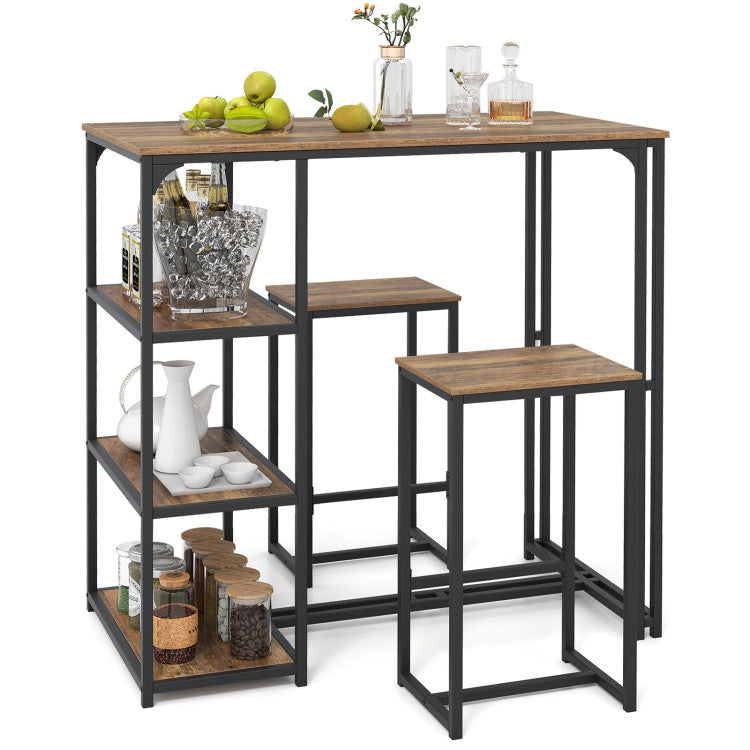 3-Piece Bar Table Set for 2 Bar-Height Dining Table with 2 Stools