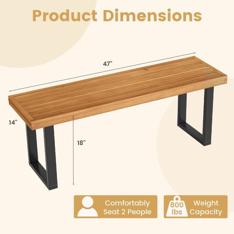 Acacia Wood Outdoor Bench 48 Inch Long Patio Dining Bench
