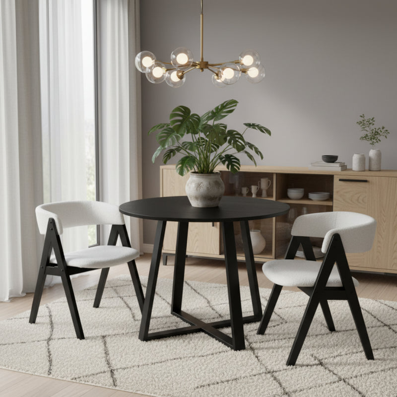 3-Piece Mid-Century Dining Set with 36” round Pedestal Table and 2 Sherpa Upholstered Chairs