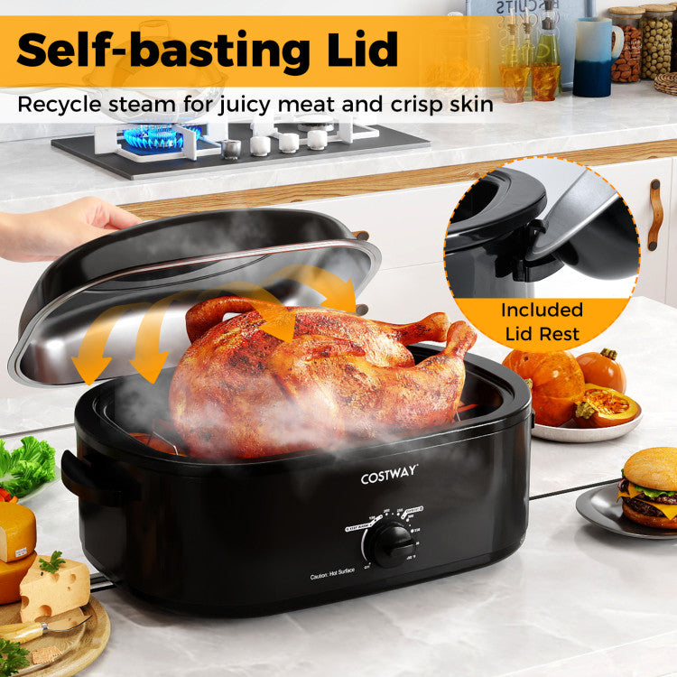 18QT Electric Roaster Oven with Self-Basting Lid Turkey Roaster with Removable Pan