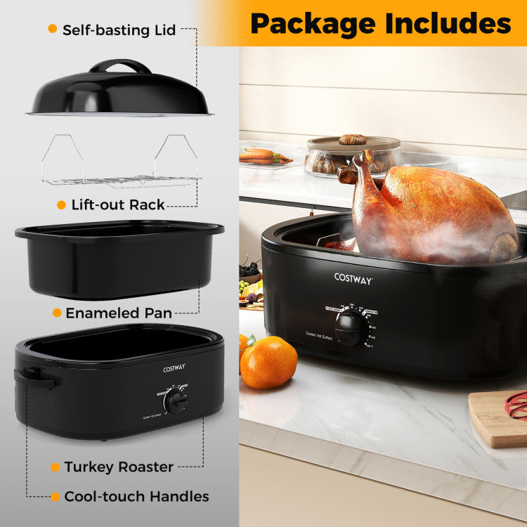 18QT Electric Roaster Oven with Self-Basting Lid Turkey Roaster with Removable Pan