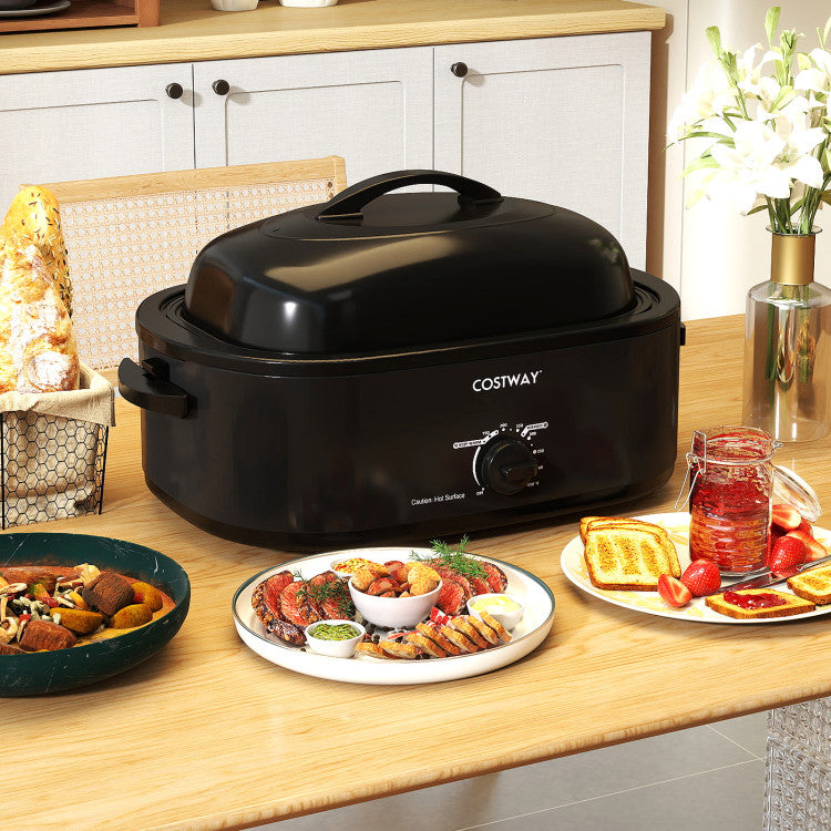 18QT Electric Roaster Oven with Self-Basting Lid Turkey Roaster with Removable Pan