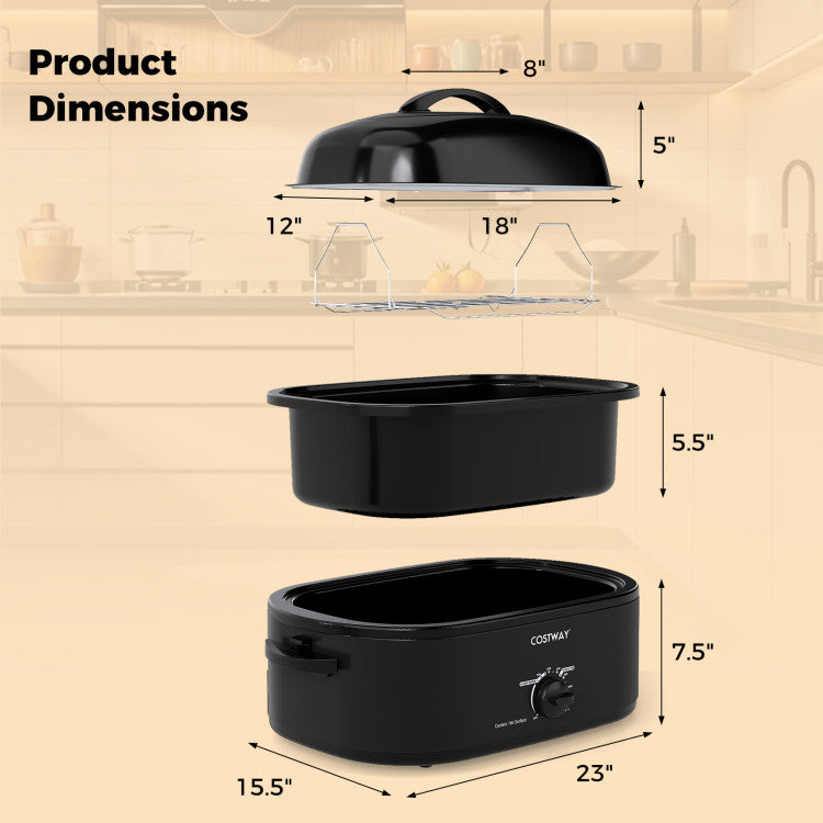 18QT Electric Roaster Oven with Self-Basting Lid Turkey Roaster with Removable Pan