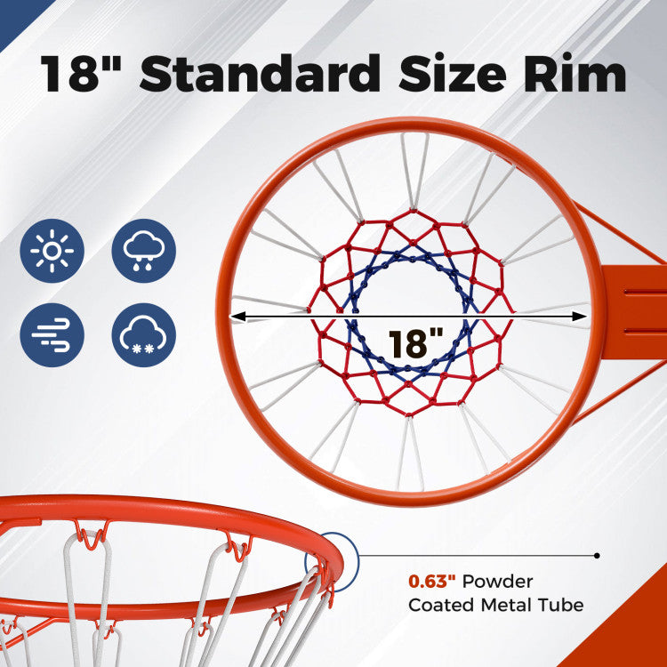 18" Basketball Rim Heavy Duty Wall Mounted Basketball Rim Goal Replacement
