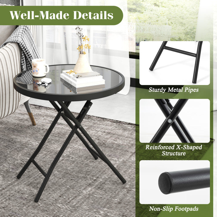 18 Inch Folding Side Table Patio Round Compact Coffee Table