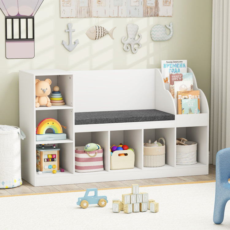 Kids Bookcase with Reading Nook 3-in-1 Standing Toy Organizer