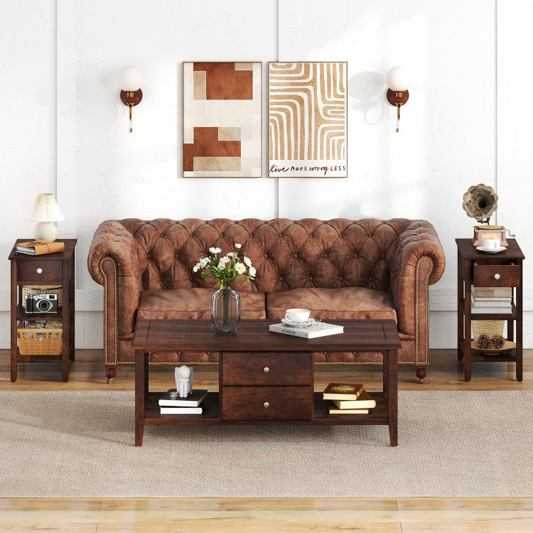 3-Tier Narrow End Table with Drawer and Storage Shelves