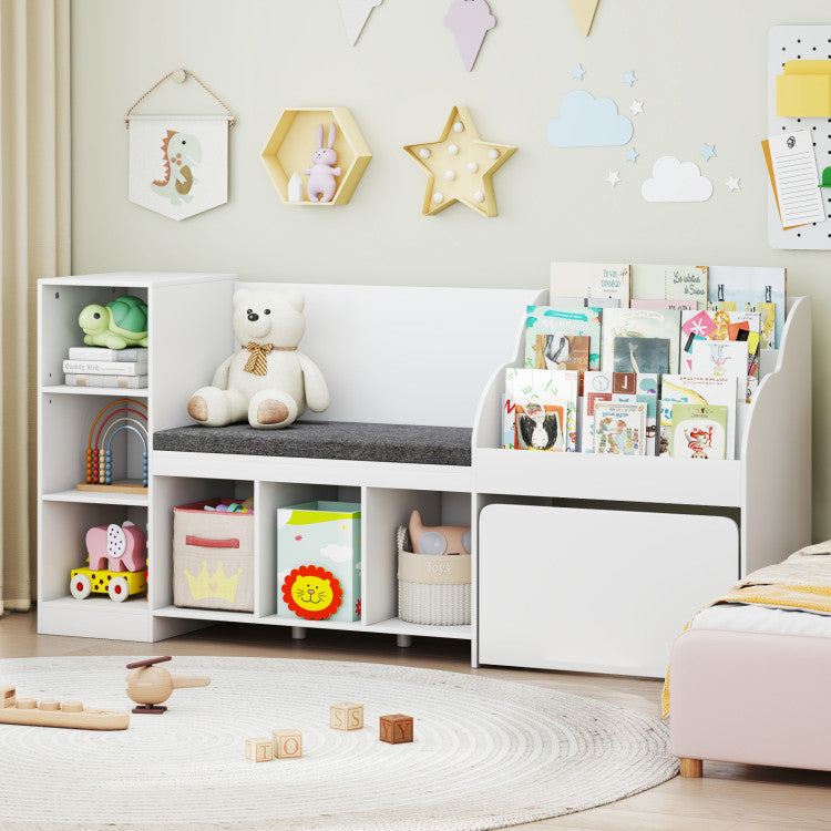 Kids Bookcase with Reading Nook 4-in-1 Standing Toy Organizer