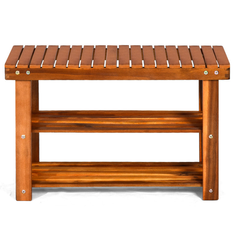 Freestanding Wood Bench with 3-Tier Storage Shelves