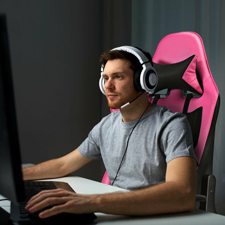 PU Leather Gaming Chair with USB Massage Lumbar Pillow and Footrest