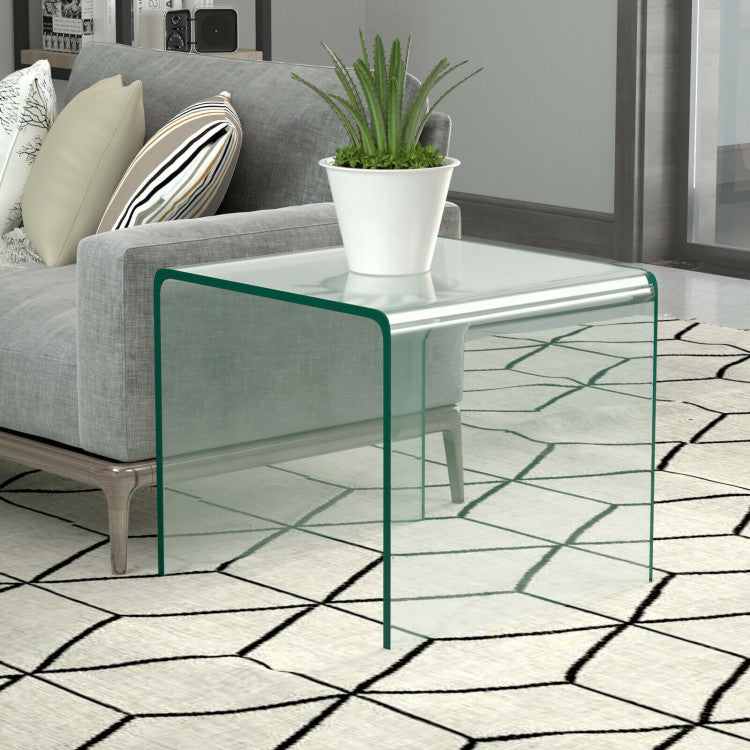 16 Inch Tempered Waterfall End Table with non-Slip Pad