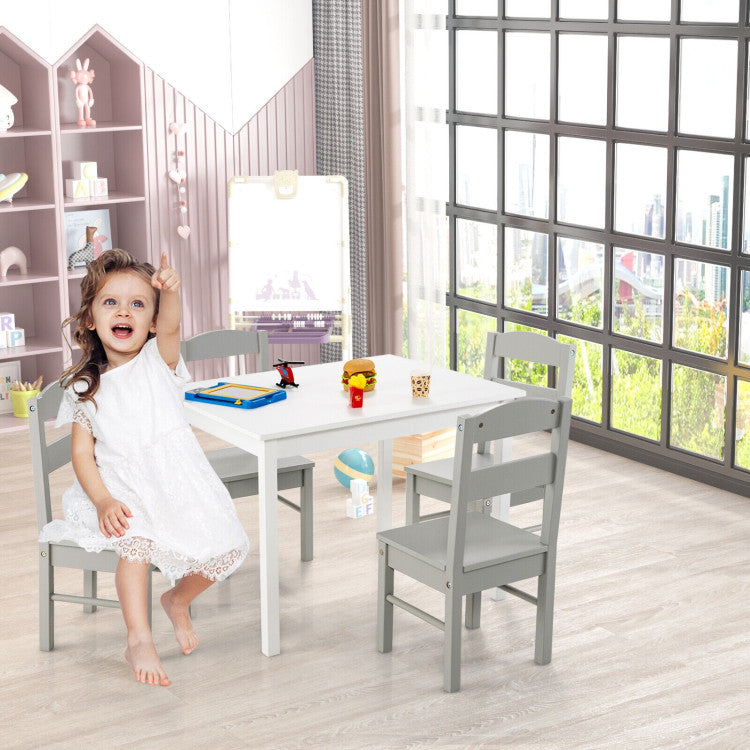 Kids 5 Pieces Table and Chair Set Wooden Children Activity Playroom Furniture Gift