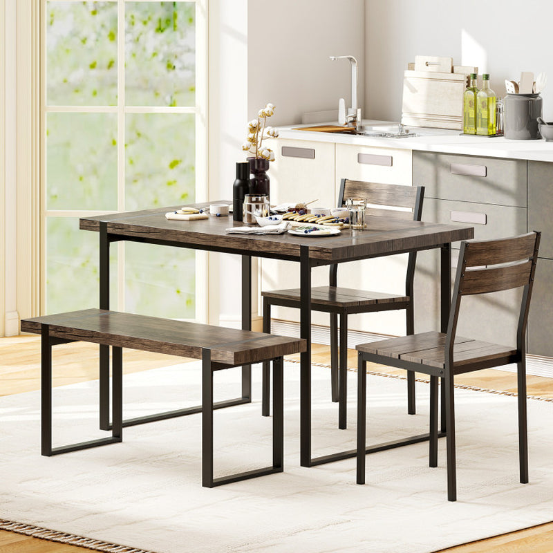 4-Piece Dining Table Set for 4 with 1 Bench and 2 Chairs