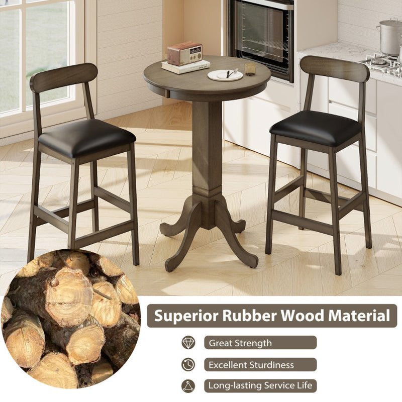 3 Pieces Wood Bar Table Set for 2 round Pub Table with Pedestal Base and 2 Armless Stools