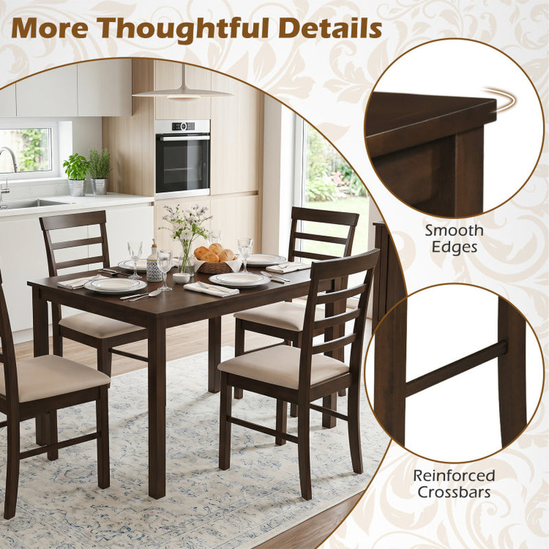 5-Piece Dining Table Set for 4 with Upholstered Chairs for Small Space and Dining Room