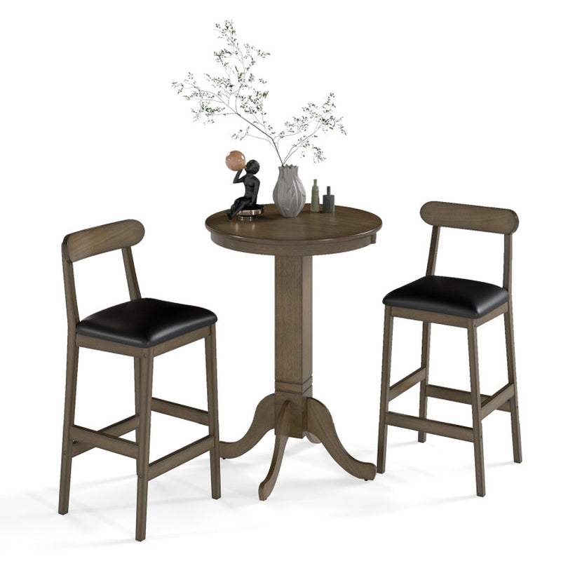 3 Pieces Wood Bar Table Set for 2 round Pub Table with Pedestal Base and 2 Armless Stools